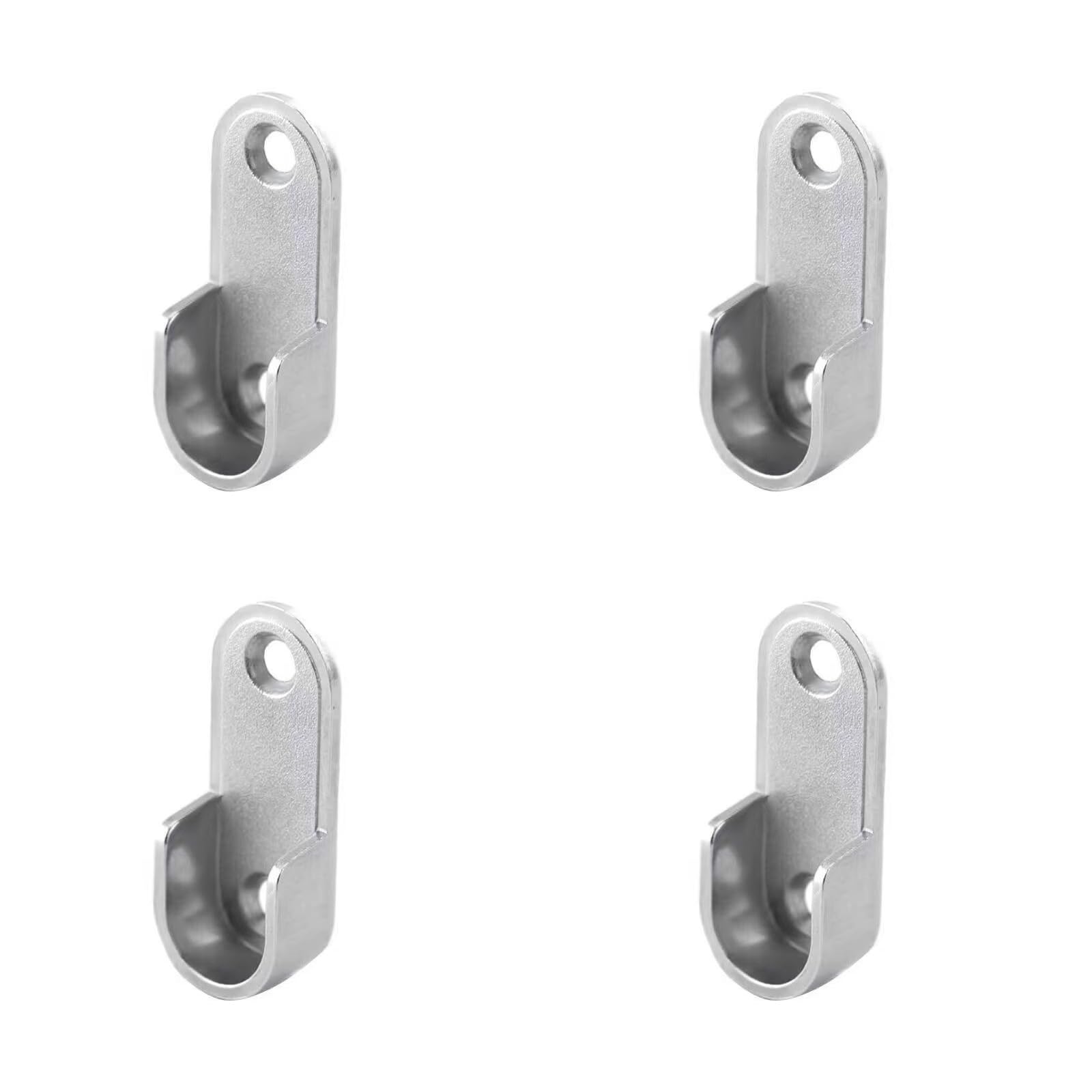 Jusffuv Silver 4 Pcs Oval Wardrobe Rail Brackets 15Mm Diameter, Nickel Plated Pole Brackets With Mounting Screws, Metal End Supports For Hanging Clothes And Closet Rods, Easy Installation Versatile Use
