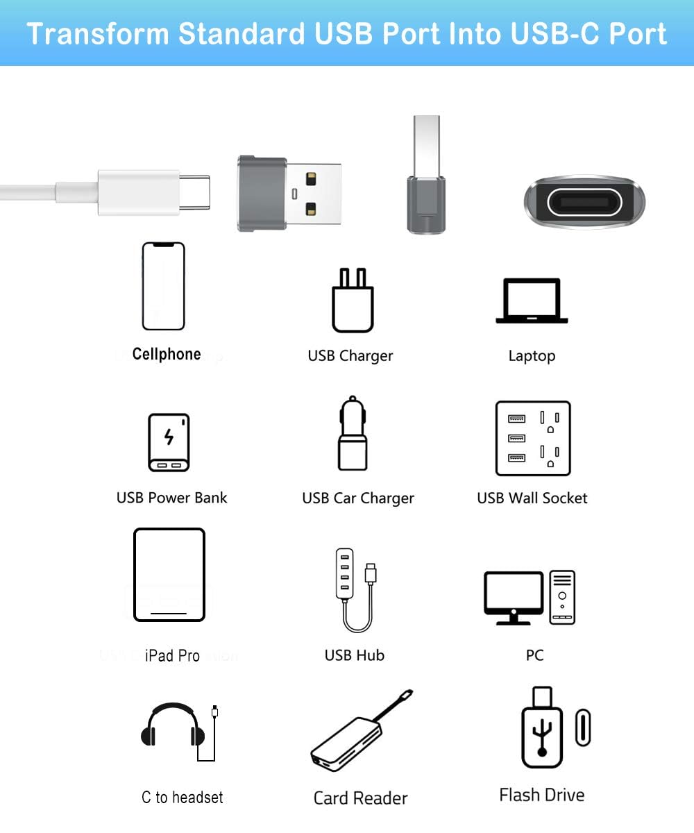 Adaptateur USB vers USB C pour iPhone 17 Pro Max 5 Pack, Type C Femelle vers USB A Mâle Convertisseur Chargeur pour Apple 16 15 14 13 11