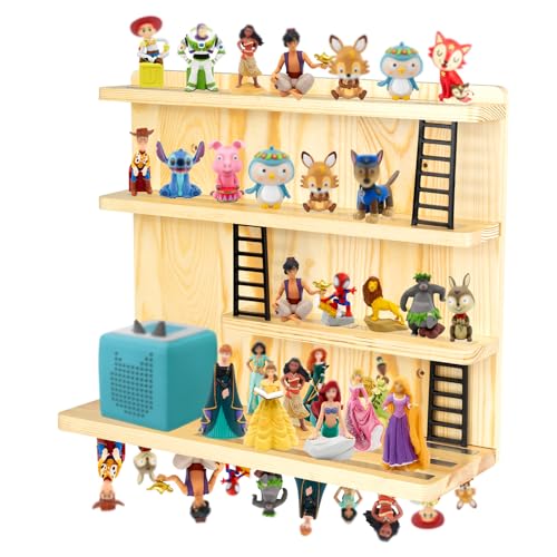 Image of WodGod for Tonie Shelf Magnetic,for Tonie Storage Wall, Holds 50+ Characters Creative Magnetic Top & Back,Pinewood Floating Shelves,Dedicated Charging Spot for Tonebox,Figures Storage,4-Tier