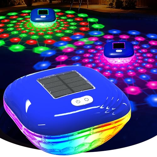 Luxfero Lampe Piscine Flottante Solaire, Lumiere Piscine avec 9 LED Spectacles Changeantes, Étanche IP68 Lumiere Piscine, Contrôle par touches, Éclairage...