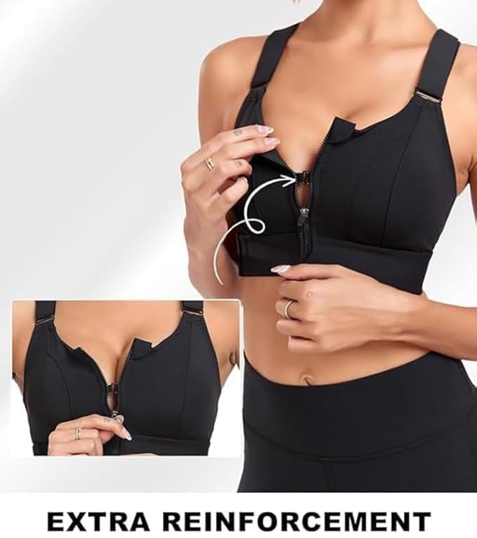 Image of Women's High Impact Sports Bra with Zip Front High Support Wireless Adjustable Plus Size for Large Breasts