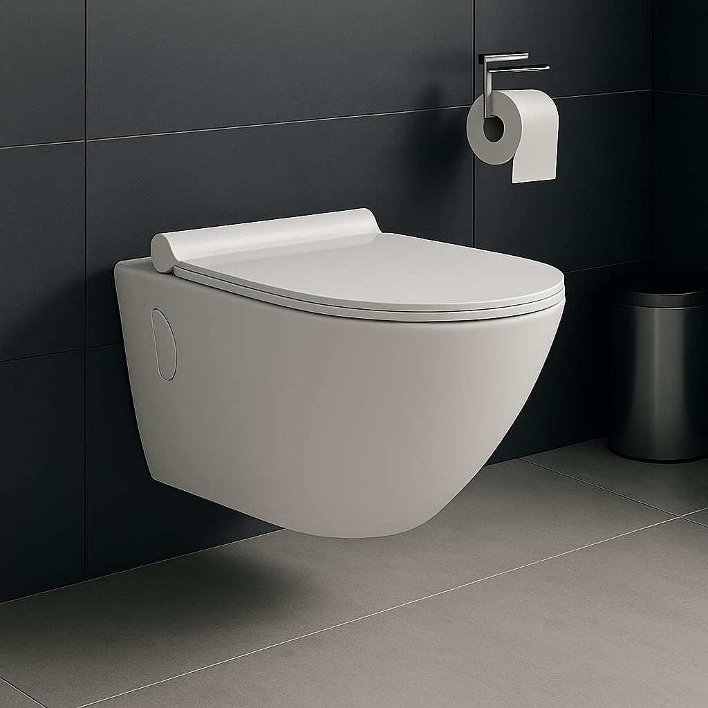 JABON BAGNO Commode for Toilet/Ceramic Western Toilet/Round Wall Hung Commode with Soft Closing Toilet Seat - P Trap Outlet - White (Fast)-image-10