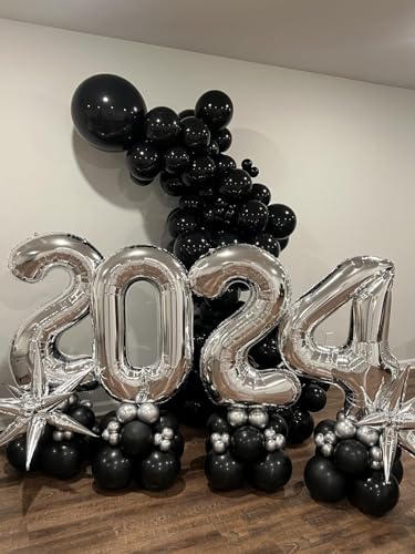 Image of Silver 4 Balloon, Number Balloons 40 Inch, 4th Silver Party Decorations, Four Large Numbers for Party Decor, Number 4 Balloon