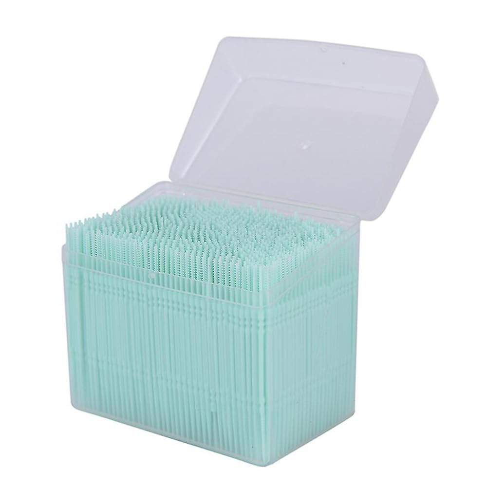 Lot de 1100 cure-dents jetables en plastique avec étui transparent - Brosse interdentaire souple double tête vert