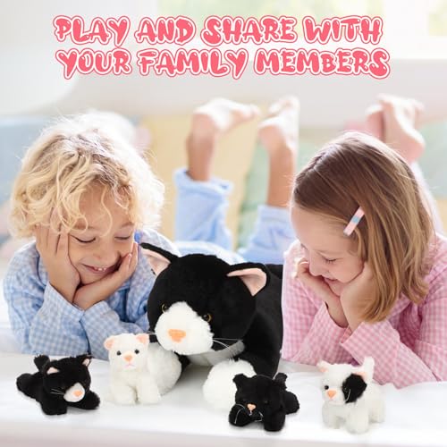 Image of Skylety 5 Pieces Cat Stuffed Animal with Babies Inside Belly Plush Cat Pregnant Mommy Kitty with 4 Cute Fluffy Stuffed Kittens Christmas Birthday Surprise Gifts(Black, White)