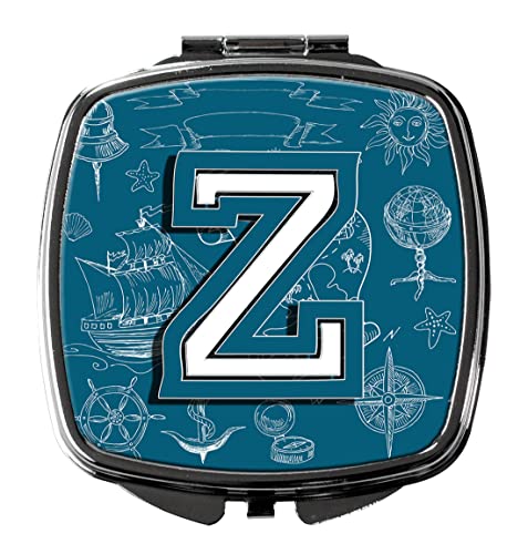 Caroline's Treasures CJ2014-ZSCM Letter Z Sea Doodles Initial Alphabet Compact Mirror Decorative Travel Makeup Mirror for Women Girls Gifts Pocket Makeup Mirror Folding Handheld