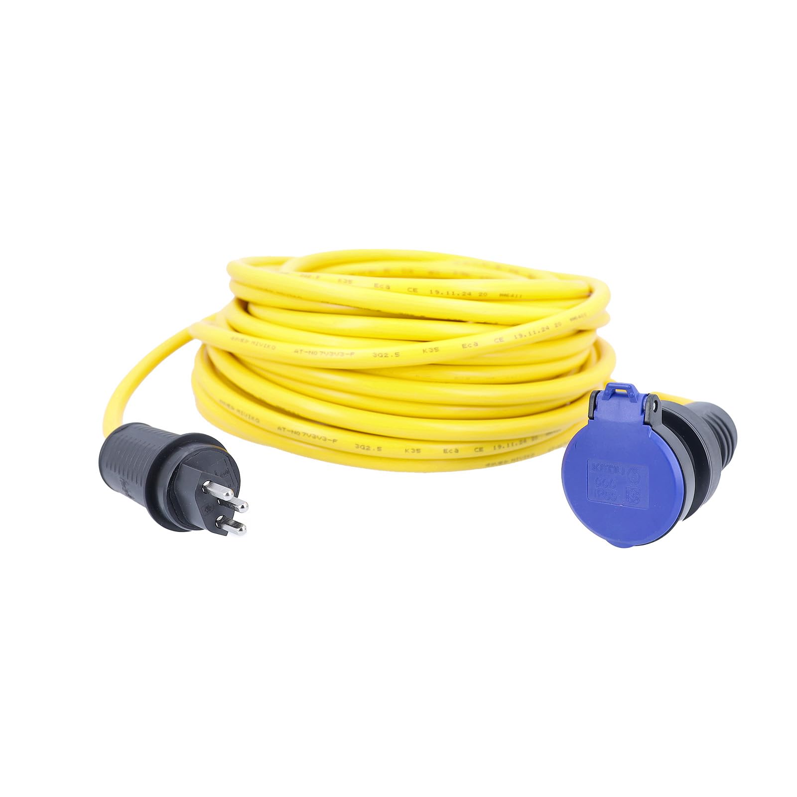 as - Schwabe Cavo da cantiere AT-N07V3V3-F 3G1,5, connettore SEV T23, 230 V/16 A, cavo giallo per cantiere, IP55, resistente alla polvere e ai getti
