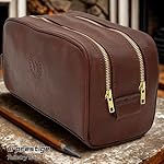 Dopp Gift Large Travel Toiletry Bag Premium Quality PU Leather Two compartments YKK Zippers Water-resistant Bottom Studs Mesh Pockets Durable Cosmetic Organizer DARK BROWN - Image 2
