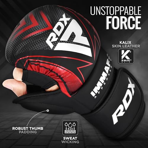 RDX IMMAF Approved Sparring Grappling Gloves, Adults & Kids Professional Grade Hybrid Design for Competition Level and Training, ventilated Open Palm, Adjustable wrist Straps, Martial Arts Muay Thai