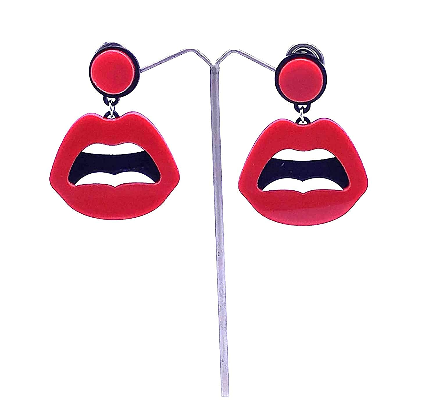 OMXFashion Acrylic LIPS Earring, Red, 1 Pair, Kiss Lips Dangle Earring Mouth Drop Earrings for Women Nightclub Hip Hop Jewelry