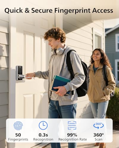 Image of Philips Wi-Fi Smart Door Lock with Handle, Keyless Entry Door Lock, Fingerprint Door Knob, App Remote Control, Auto-Lock, Keypad Deadbolt with Lever for Front Door and Bedrooms, Security Easy Install