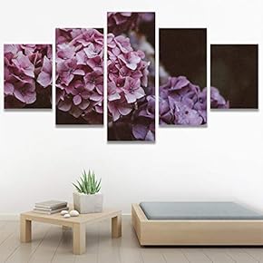 SIGNWIN 5 Panel Canvas Wall Art Purple Petals...