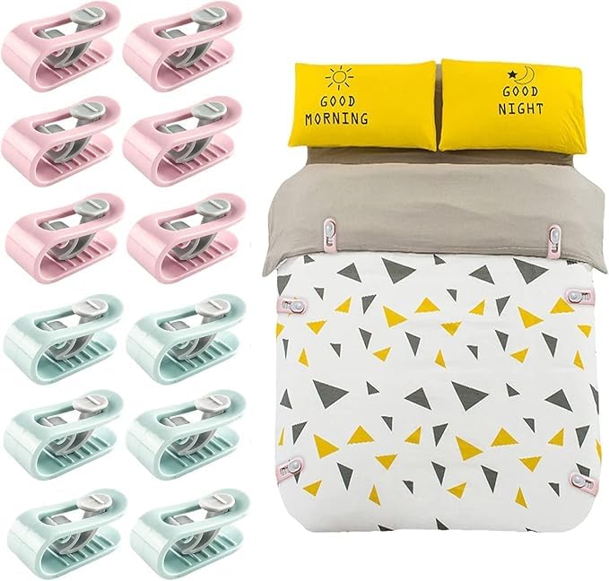 SHRI MODESHWARI ENTERPRISE Duvet Cover Clips and Bed Sheet Holders Set, 10 Pack, Pink and Mint Green, with Triangle Pattern Bedding(Malti Colour)-image-37