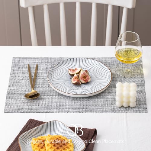 Image of Placemats Set of 4 - Easy Clean Woven Vinyl Placemats for Dining Table, Indoor /Outdoor Place Mats, Washable PVC Table Mats (Gray)