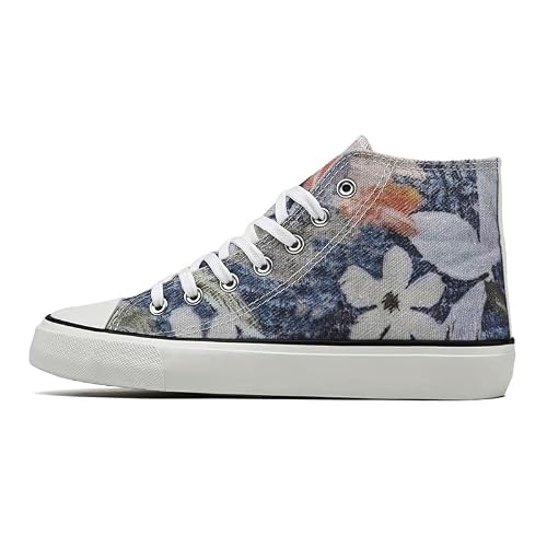 Scarpe da ginnastica da donna, alla moda, in tela, classiche, con lacci, scarpe da ginnastica casual da tennis e da passeggio, Fiore, 41 1/3 EU