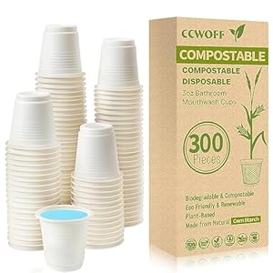 300PCS 3 OZ Bathroom Cups 100% Compostable Biodegradable Eco Friendly Cups Small Cups Disposable Mini Mouthwash Cups for Bath Rinse Cup Shot Disposable Cups for Drinking Washing Cups