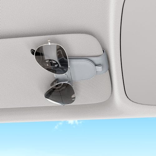 Image of Sotfamily Sunglass Holder for Car Visor, Light Gray, 2 Packs | Suede Cloth, Magnetic, Organizer for Car Accessories