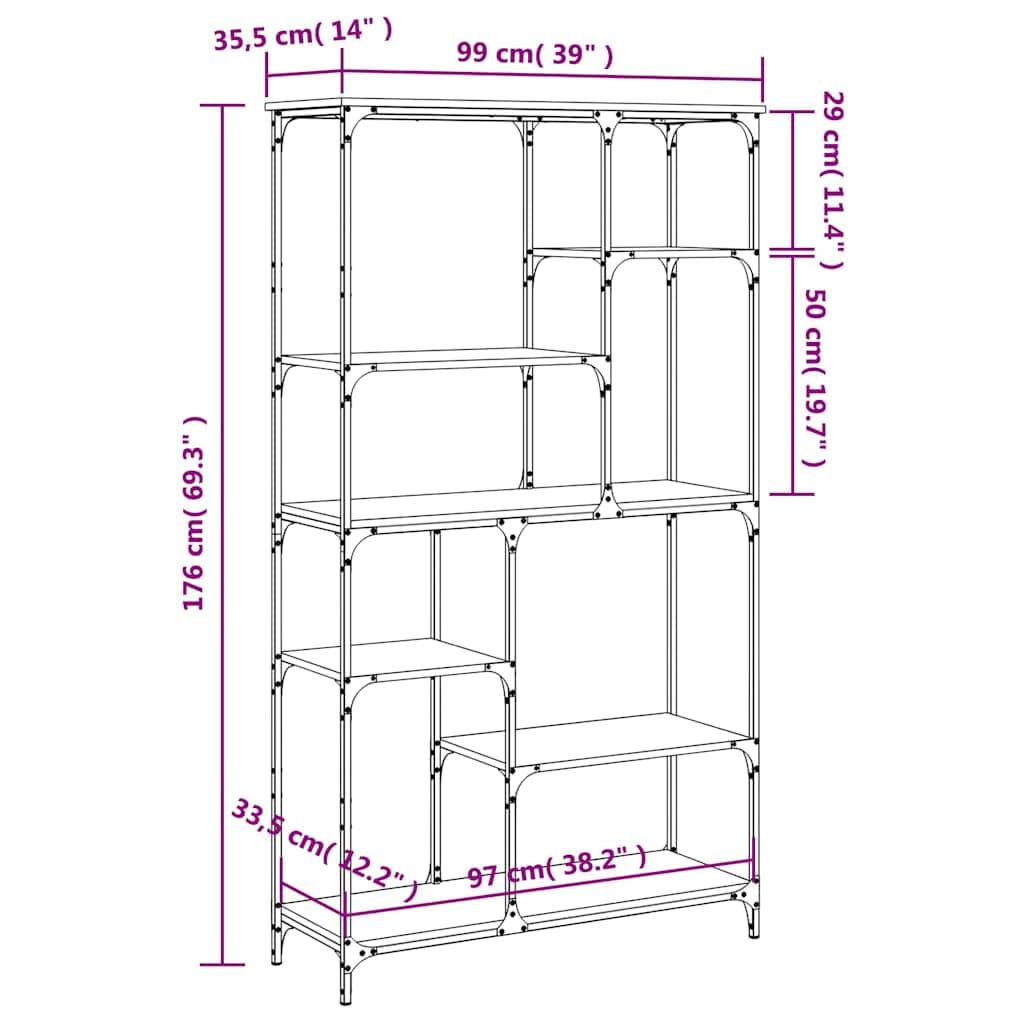 Generisch Bücherregal Sonoma-Eiche 99x35,5x176 cm Holzwerkstoff und Stahl,Möbel,Regalsysteme,Bücherregale Bücherschränke-835410