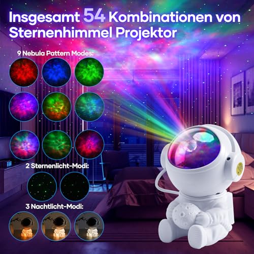 Fokky Sternenhimmel Projektor Astronaut Projektor, LED Nachtlicht Kinder 9 Nebelmodi 2 Sternenmodi Fernbedienung einstellbare, Astronaut sternenhimmel projektor mit Timer für Kinder Erwachsene