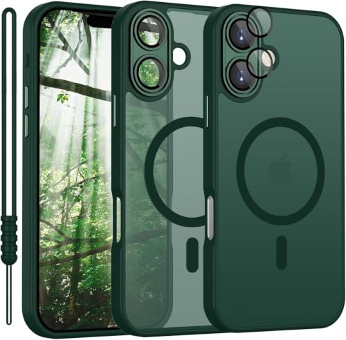 Image of VONZEE Magnetic Case Compatible with iPhone 17, MagSafe Compatible Translucent Matte Shockproof Protective Phone Cover Full Camera Protection, Slim Anti-Scratch Back Case for Men & Women, Forest Green
