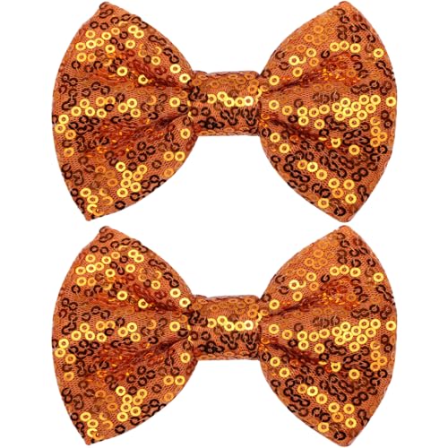 KISZU 4 Inch Sequin Glitter Hair Bows Clips, Sparkling Bling Little Bow HairPins Hair Accessories for Baby Girls Kids Children Teens and Women (Orange)