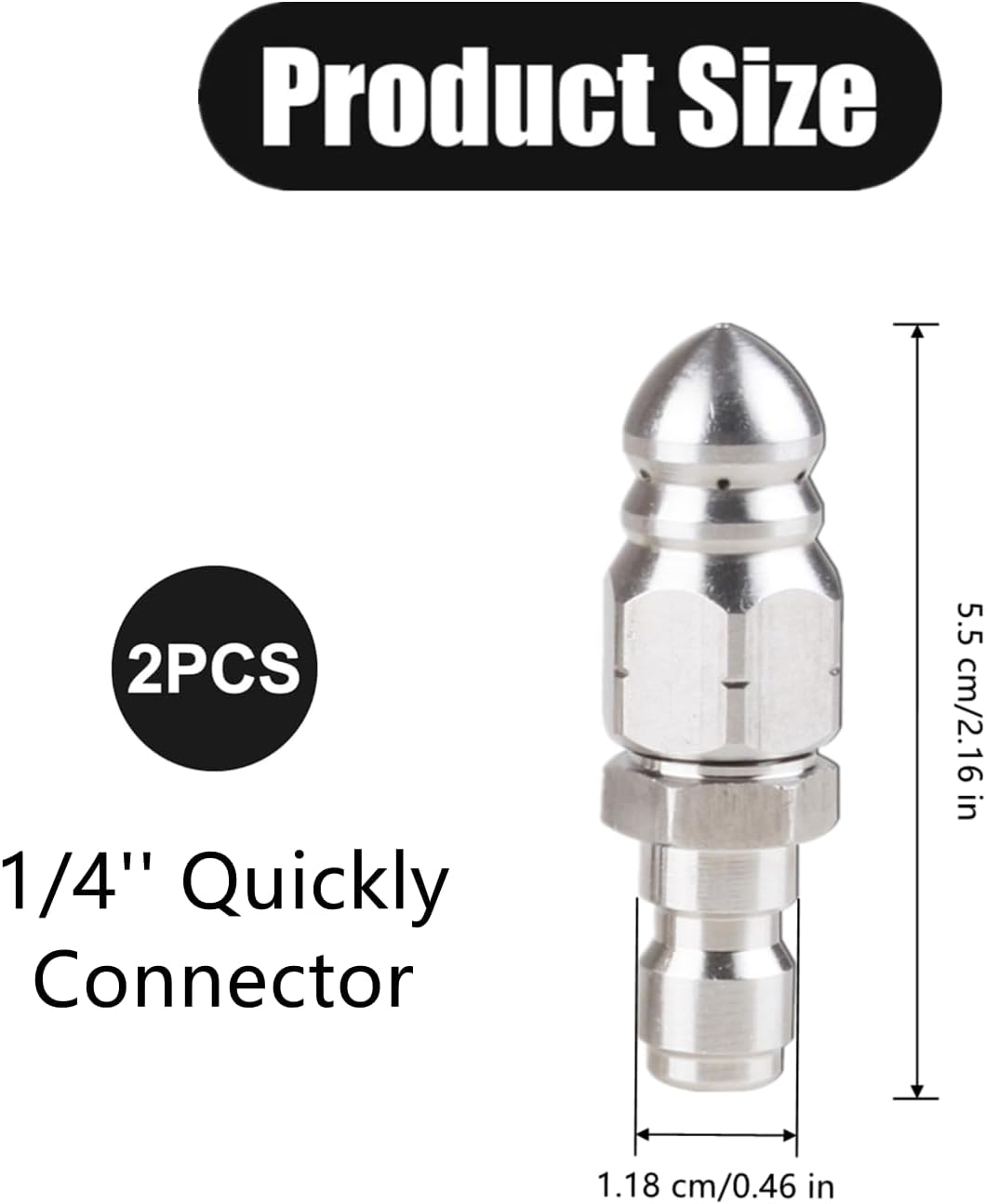 2 PCS Sewer Jetter Nozzle Sturdy Pressure Washer Sewer Jetter Nozzle Drain Jetter Hose Nozzle Stainless Steel Sewer Cleaning Nozzle,1/4'' Quickly Connector, 5000 PSI