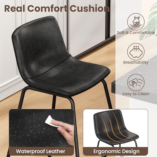 Image of REONEY Bar Stools Set of 4, 26 inch Urban Faux Leather Counter Stools, Black