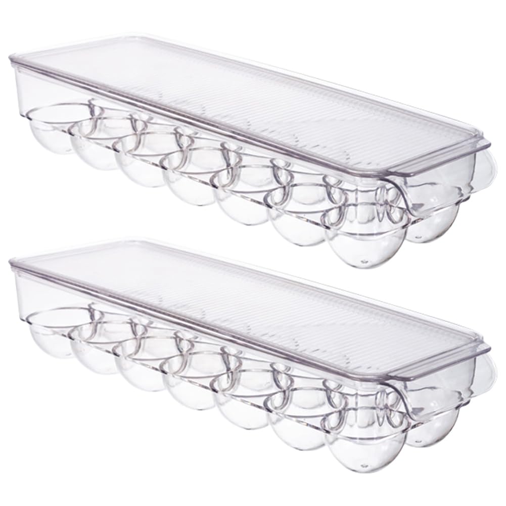 1/2/3/4 pezzi contenitore for uova frigorifero organizer for uova con coperchio portauova in plastica scatola portauova impilabile 14 griglie for cucina domestica (2 pezzi)