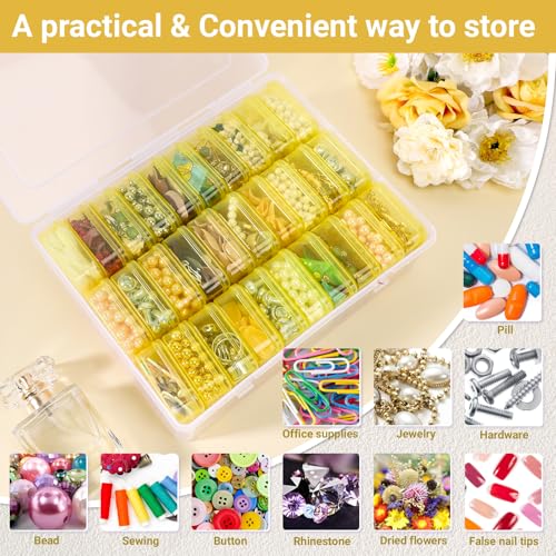 Image of Cosics Bead Storage Containers, Plastic Bead Organizer Case with Hinged Lid, 30 Mini Storage Case for Jewelry Making Diamond Art DIY Bracelet Seed Nail Art and Small Parts, Yellow