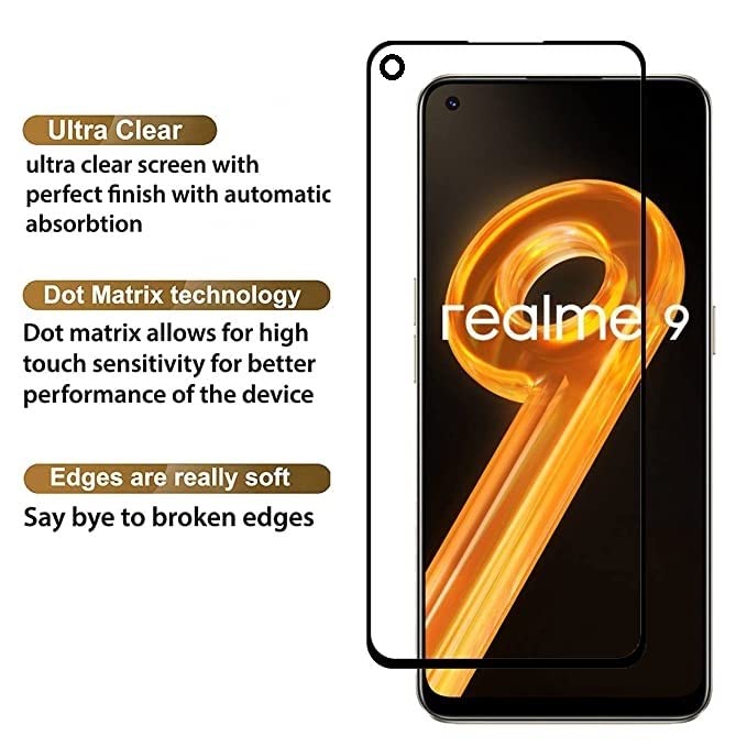 Image of Screen Protector for realme 9 4G (Black) Tempered Glass Edge-to-Edge 6D Screen Guard With Installation Kit