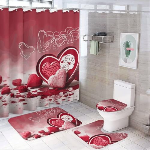 Kit rideau de douche Saint-Valentin antidérapant en textile de qualité supérieure