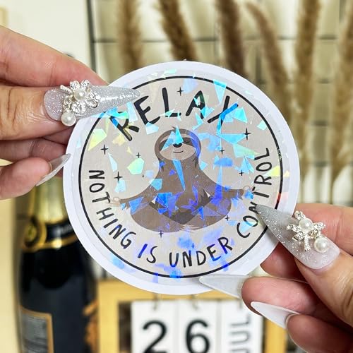 Image of 3 Pcs Relax Nothing is Under Control Sticker Chilling Sloth Yoga Stickers, Funny Sarcastic Adults Decal Inspirational Quote - Vinyl Sticker 3 Inches for Water Bottles Laptop Phone (Hologram, 3 inch)