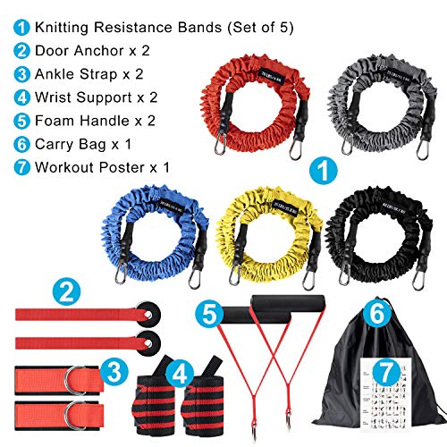 Resistance Bands Set,Exercise Bands with Handles,Training Tubes with Door Anchor & Ankle Straps,Physical Therapy,with Wrist Guard,Towel,Home Workout,Yoga,Pilates Stackable up to 150 lb Knitting - Thumbnail 2