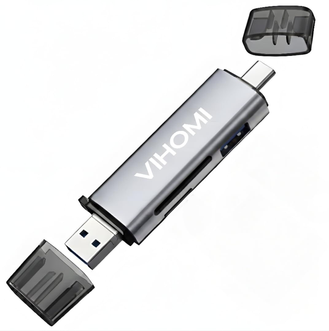 6-in-1 Metal OTG Card Reader – USB Type-C, USB 3.0 & Micro USB Ports | SD, TF, Micro SD, SDHC, SDXC, MMC Compatible | Fast Data Transfer, Plug & Play, Portable Adapter for Mobile, Laptop & PC