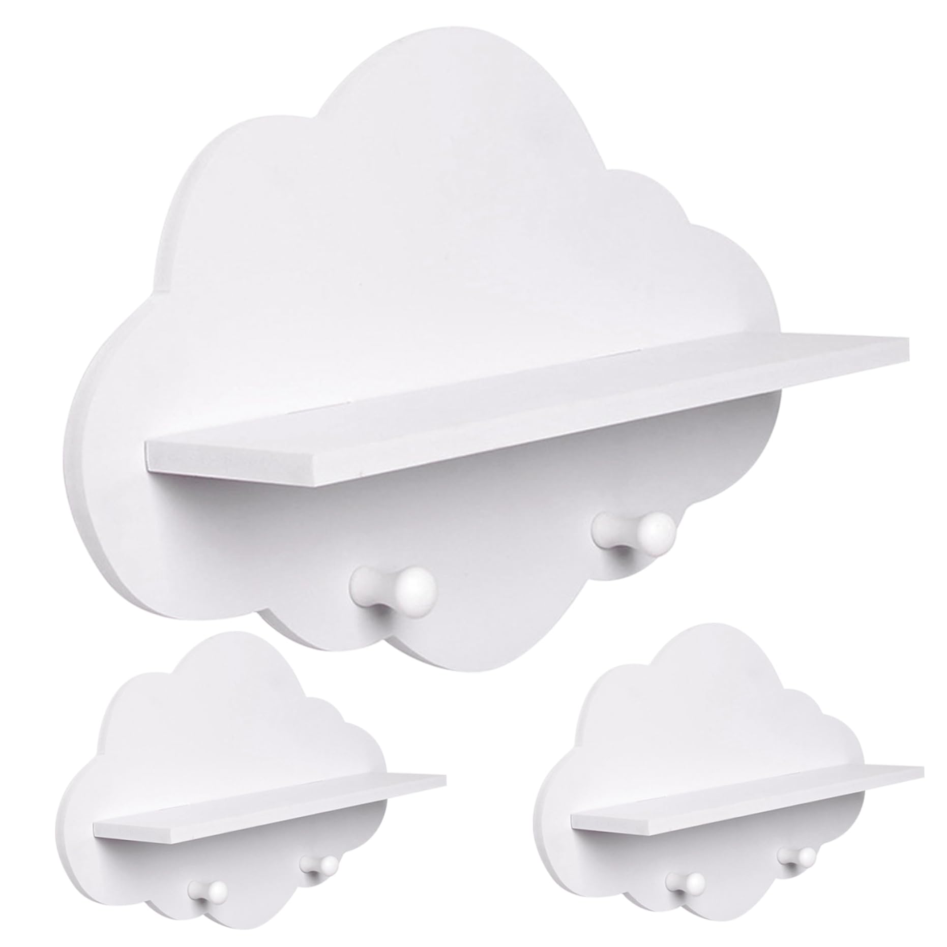 Ngbbby Cloud Shelves 3PCS Cute White Cloud Shape Wood Floating Shelf with Coat Hanger for Nursery