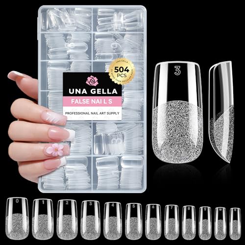 Image of UNA GELLA Square Fake Nails, 504pcs Gel Nail Tips Clear Press on Nails Pre-shape for Full Cover Square Nails French False Nails For Nail Extension Nail Art Home DIY 12 Sizes False Gelly Tips