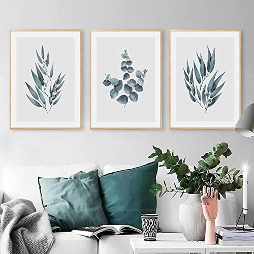 Toile eucalyptus nordique 50x70cm lot de 3 tableaux sans cadre pour chambre
