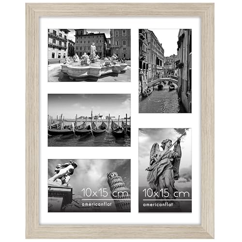 Americanflat Collage de Marco de Fotos 10x15 cm en Madera a la Deriva   Portafotos Multiple 28x36 cm para 5 Fotos 10x15 cm en Pared   MDF con Vidrio Resistente a los Golpes