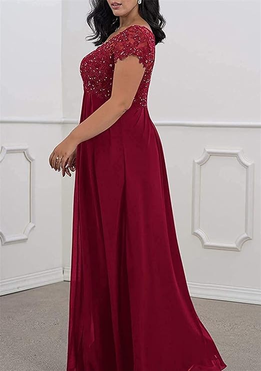 Mother of The Bride Dresses Lace Appliques Chiffon Wedding Guest Dresses for Women Beaded Formal Evening Gown4