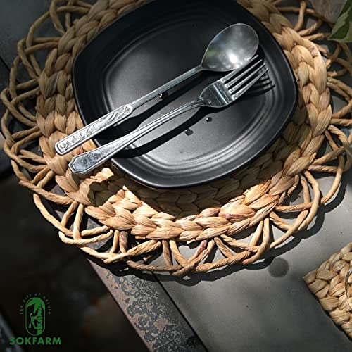 Image of Round Woven Placemats Set of 10, Water Hyacinth Round Placemats, Plate Chargers for Dinner Plates, Individuales para Mesa De Comedor, Thanksgiving Christmas Rattan Charger Plates 13.4 in
