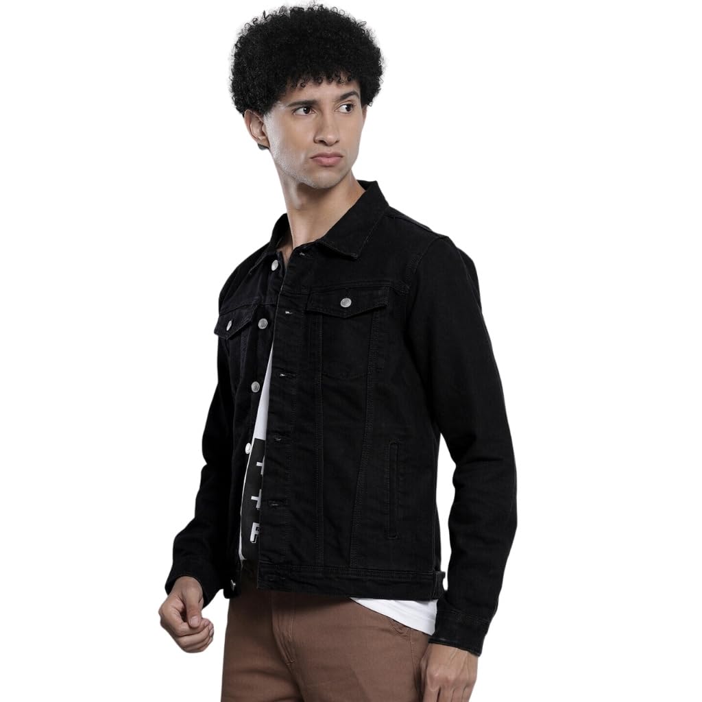 the indian garage co Men Slim Fit Solid Denim Trucker Jackets-picture-33