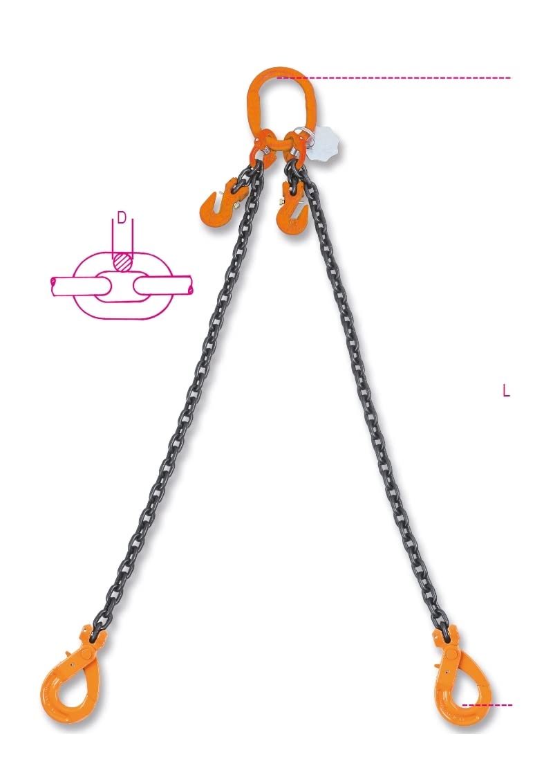 BETA 8097SL D16-4 - Pendente per Sollevamento con Ganci Self-Locking e accorciatori Catena a 2 Bracci, Grado 8