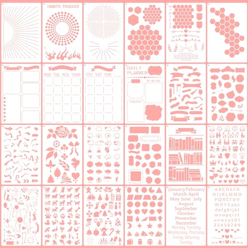 24 plantillas de diario de viñetas para planificadores A5, plantillas reutilizables y plantillas de planificador, suministros de diario para cuaderno/diario/diseño de calendario y seguimiento