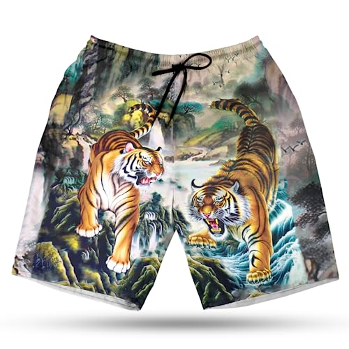 Maillot de bain homme tigre tropical boxer shorts de plage ajustable court