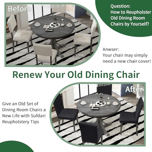 Sufdari Dining Room Chair Covers Set of 4, Dark Gray Non-Slip Spandex Kitchen Parsons Slipcovers for Dining Chairs, Hotel (Large) - Image 4