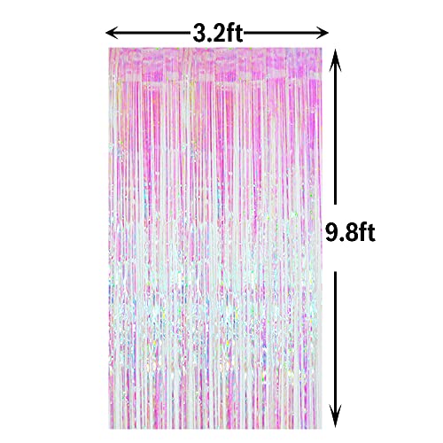 Image of GOER 3.2 ft x 9.8 ft Metallic Tinsel Foil Fringe Curtains Party Photo Backdrop Party Streamers for Birthday,Graduation,New Year Eve Decorations Wedding Decor (2 Packs,Multicolor)