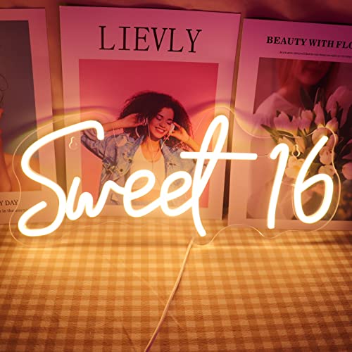QiaoFei Led Sweet 16 Neon Sign Letters USB Powered with Dimmer Switch Neon Lights for Girls Room Home Art Wall Decor 16th Birthday Party Window Living Room Decor Birthday Gift for Teens (Warm white) - Afbeelding 3