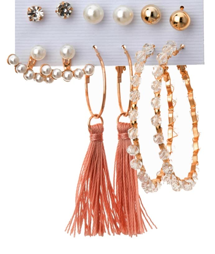 Image of ANNACREATIONS Stylish combo of pearl stud hoop earrings set for Women Girls