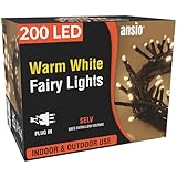 ANSIO® Christmas Lights 200 LED 20m/65ft Christmas Tree Lights for Indoor & Outdoor Warm White Decorations Fairy String Lights for Xmas Garden Bedroom & Party | Mains Powered Green Cable