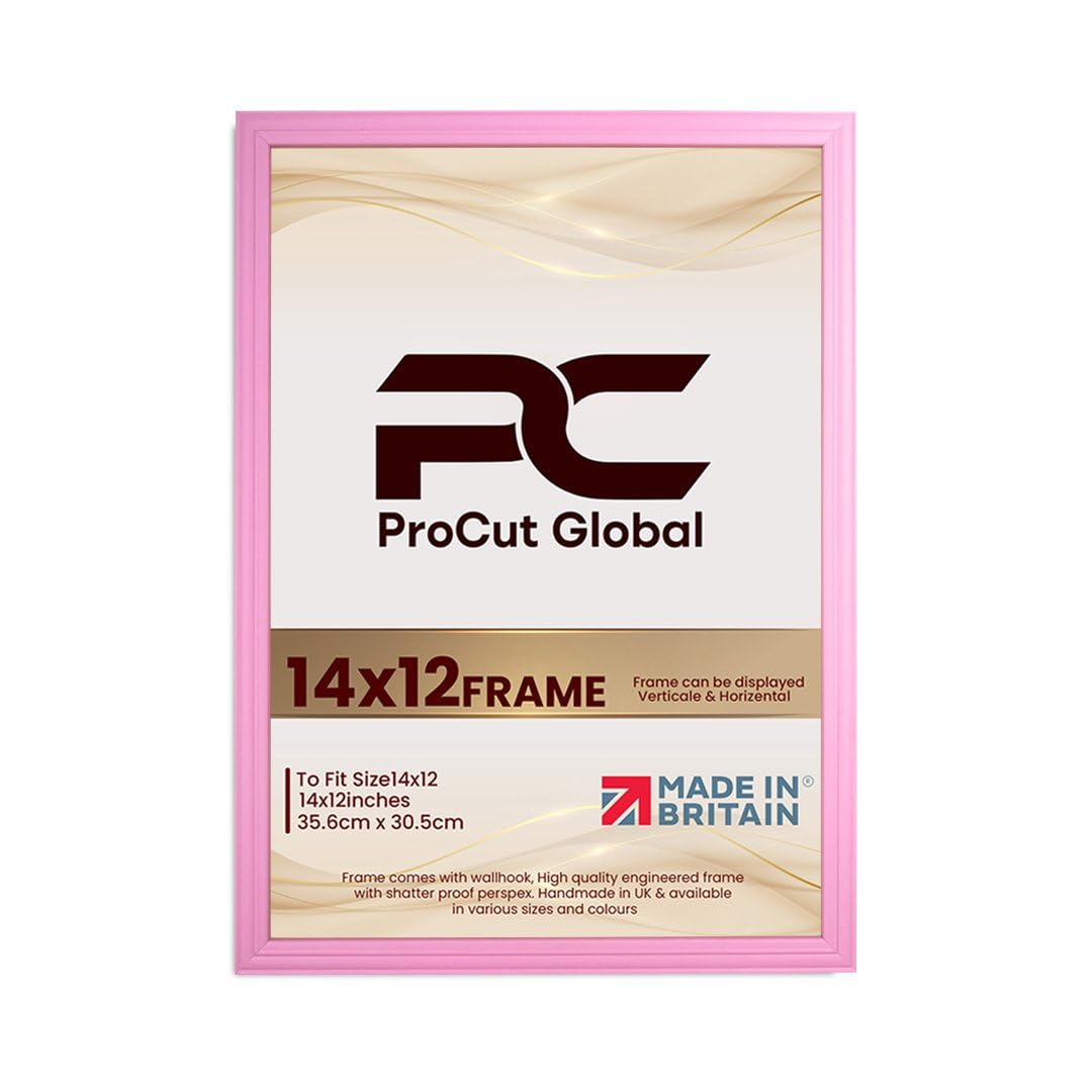 Procut Global 14X12 Pastel Pink Picture Frames - Classic Wooden Photo Frame with Shatterproof Perspex for Wall or Tabletop - Perfect for Posters, Certificates & Prints - Sizes & Colors Available